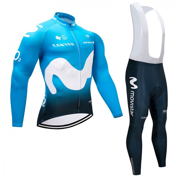 2018 Movistar Team Fietskleding Wielershirt Lange Mouw+Lange Fietsbroeken Bib