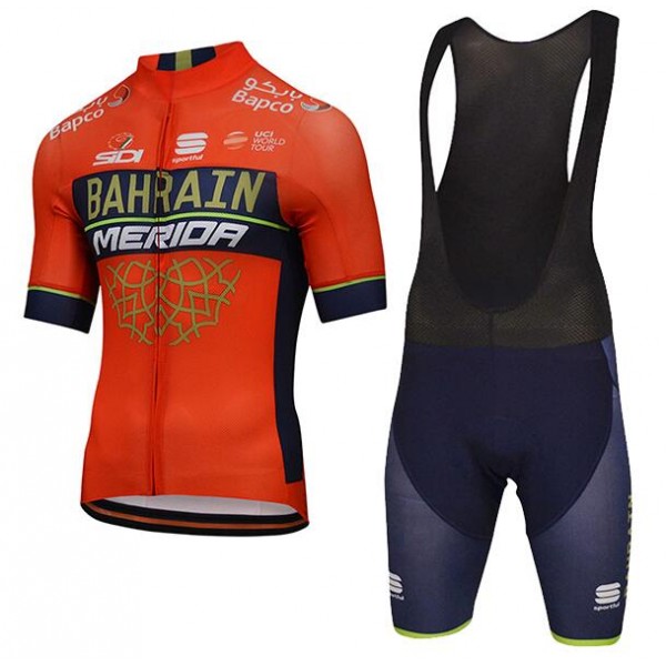 Bahrain Merida 2018 Fietskleding Set Wielershirt Korte Mouwen+Korte Fietsbroeken Bib