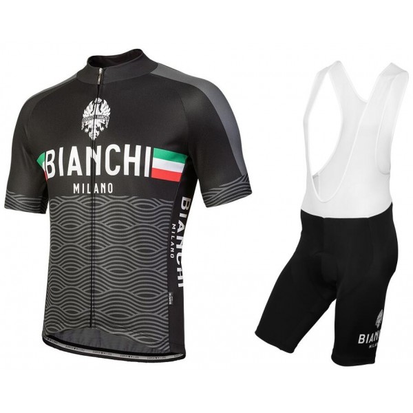 Bianchi Milano Attone Black Fietskleding Set Wielershirt Korte Mouwen+Korte Fietsbroeken Bib