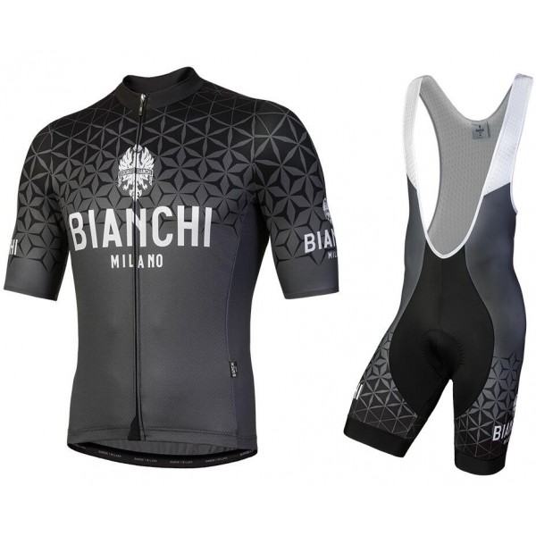 Bianchi Milano Black Fietskleding Set Wielershirt Korte Mouwen+Korte Fietsbroeken Bib