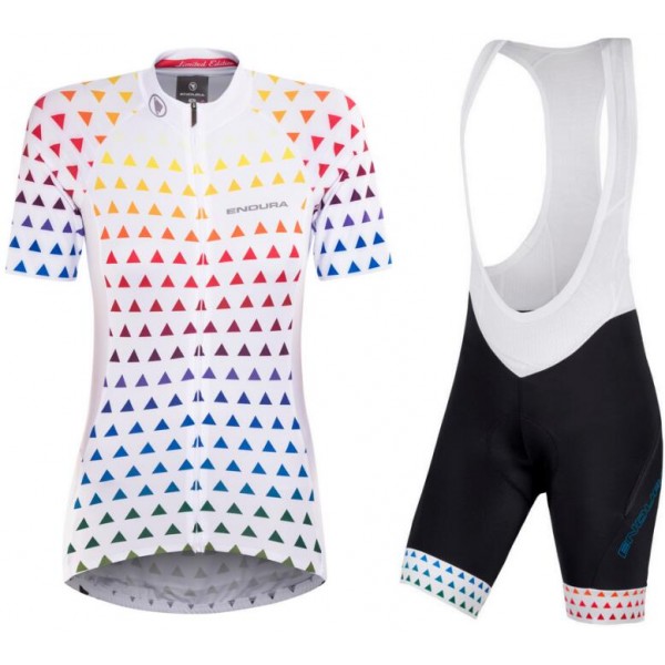 Endura Triangulate Dames 2018 Wit Fietskleding Set Wielershirt Korte+Korte Fietsbroeken Bib