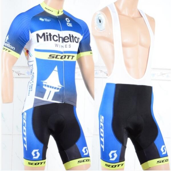 Mitchelton Scott 2018 Blauw Fietskleding Set Wielershirt Korte Mouwen+Korte Fietsbroeken Bib