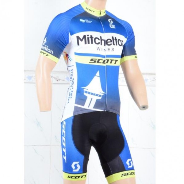 Mitchelton Scott 2018 Blauw Fietskleding Set Wielershirt Korte Mouwen+Korte Fietsbroeken