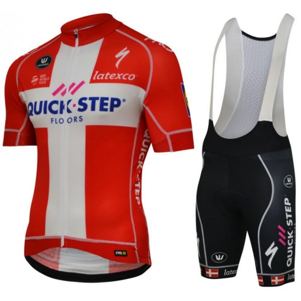 Quick Step Floors PRR 2018-Champion Denmark Fietskleding Set Wielershirt Korte+Korte Fietsbroeken Bib