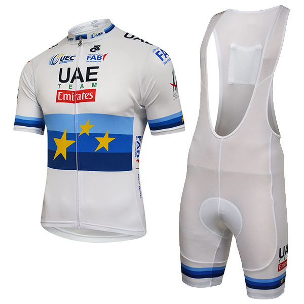 2018 UAE EUROPEAN CHAMPION Fietskleding Set Wielershirt Korte Mouw+Korte Fietsbroeken Bib