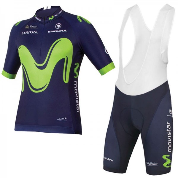 2017 Movistar Fietskleding Set Fietsshirt Met Korte Mouwen+Korte Koersbroek