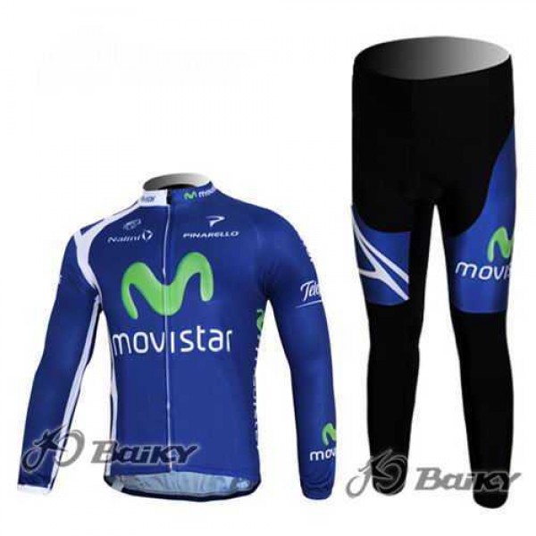 Movistar Teams Fietskleding Set Wielershirts Lange Mouw+Lange Fietsbroeken Blauw