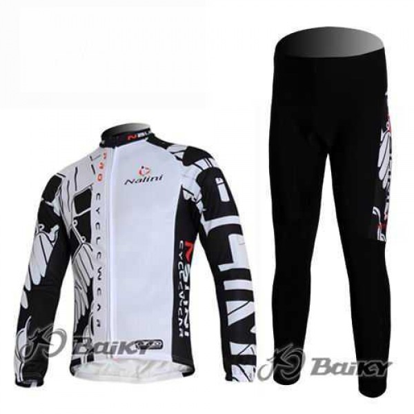 Nalini Pro Team Fietskleding Wielershirts Lange Mouw+Lange Fietsbroeken Wit Zwart