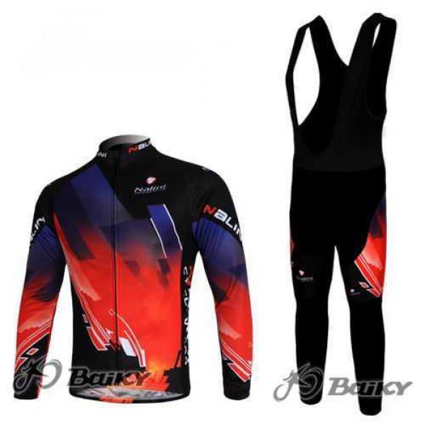 Nalini Pro Team Fietskleding Set Wielershirts Lange Mouw+Lange Fietsbroeken Bib Rood Zwart