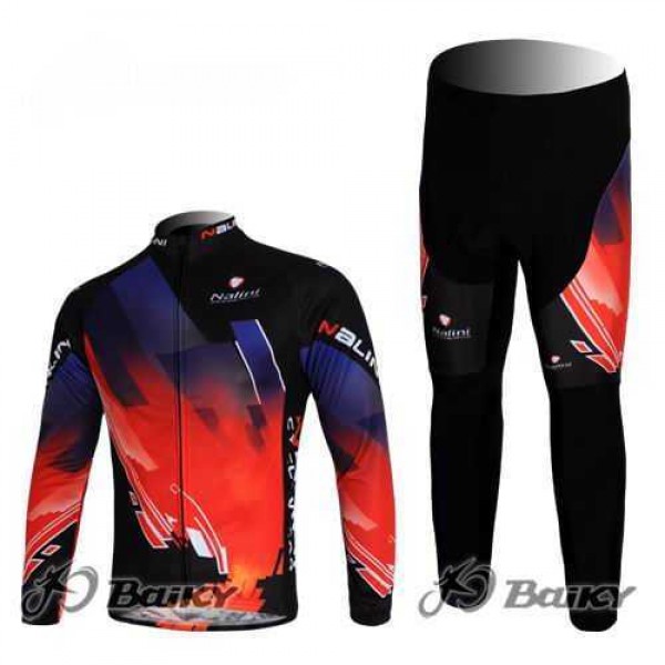 Nalini Pro Team Wielerkleding Set Wielershirts Lange Mouw+Lange Fietsbroeken Rood Zwart