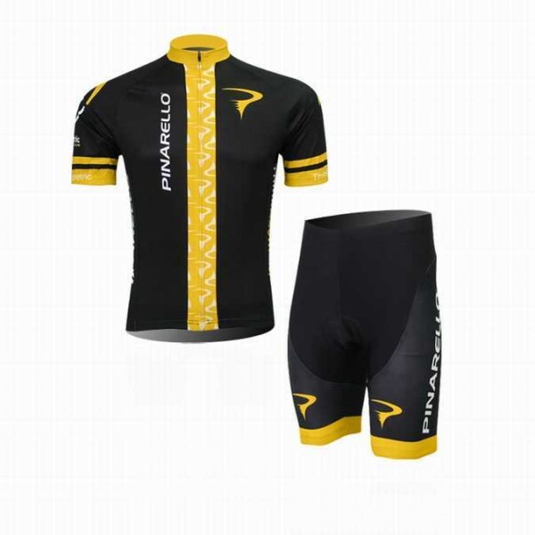 2014 Pinarello Wielerkleding Set Wielershirts Korte Mouw+Fietsbroek Zwart Geel