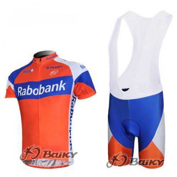 Rabobank Pro Team Fietskleding Set Fietsshirt Met Korte Mouwen+Korte Koersbroek Oranje Blauw