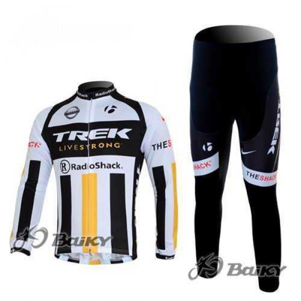 RidioShack Trek Nissan Livestrong Wielerkleding Set Wielershirts Lange Mouw+Lange Fietsbroeken Wit Zwart Geel