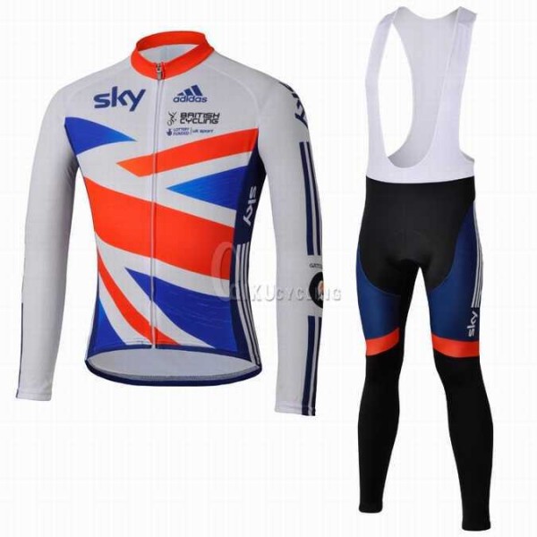 Teams Sky Great Britain Regno Unito Fietskleding Set Wielershirts Lange Mouw+Lange Wielrenbroek Bib