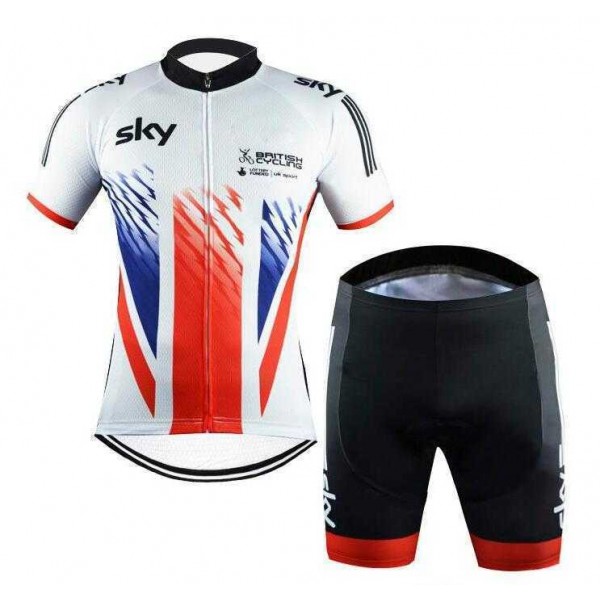 2016 SKY British Fietskleding Set Fietsshirt Korte Mouwen+Fietsbroek-Korte Zwart Rood Wit