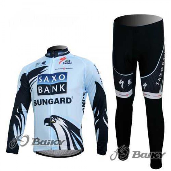 Saxo Bank Sungard Pro Team Fietskleding Set Wielershirts Lange Mouw+Lange Fietsbroeken Wit Zwart