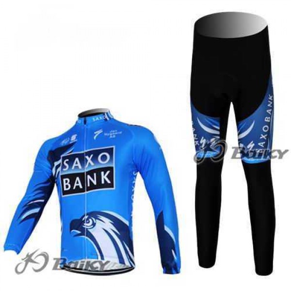 Saxo Bank Sungard Pro Team Fietskleding Wielershirts Lange Mouw+Lange Fietsbroeken Blauw Zwart