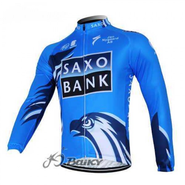 Saxo Bank Sungard Pro Team Wielershirts Lange Mouwen Blauw Zwart
