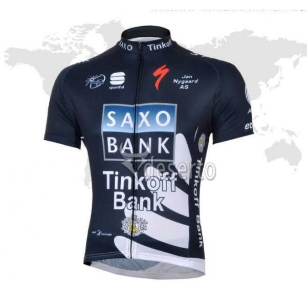 2013 Saxo Bank Tinkoff Pro Team Outlet Wielershirt Met Korte Mouwen Donker Blauw