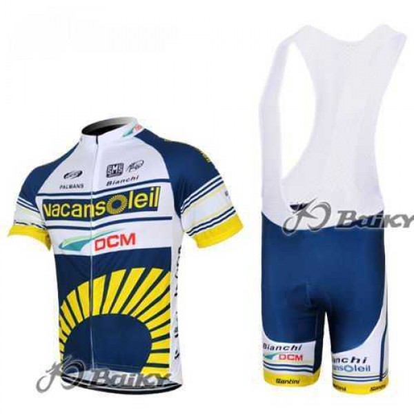 2012 Vacansoleil-DCM Fietskleding Set Fietsshirt Met Korte Mouwen+Korte Koersbroek Wit Blauw Geel